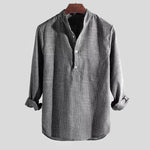 Striped Henley Collar Long Sleeve Shirt for Men
