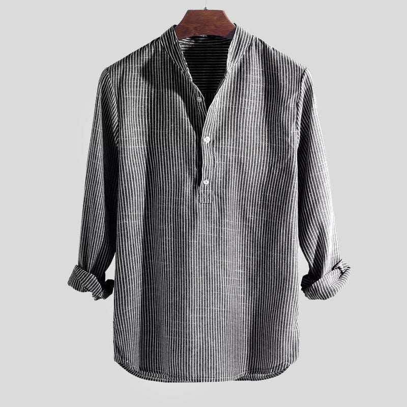 Striped Henley Collar Long Sleeve Shirt for Men