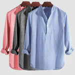 Striped Henley Collar Long Sleeve Shirt for Men