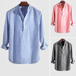 Striped Henley Collar Long Sleeve Shirt for Men