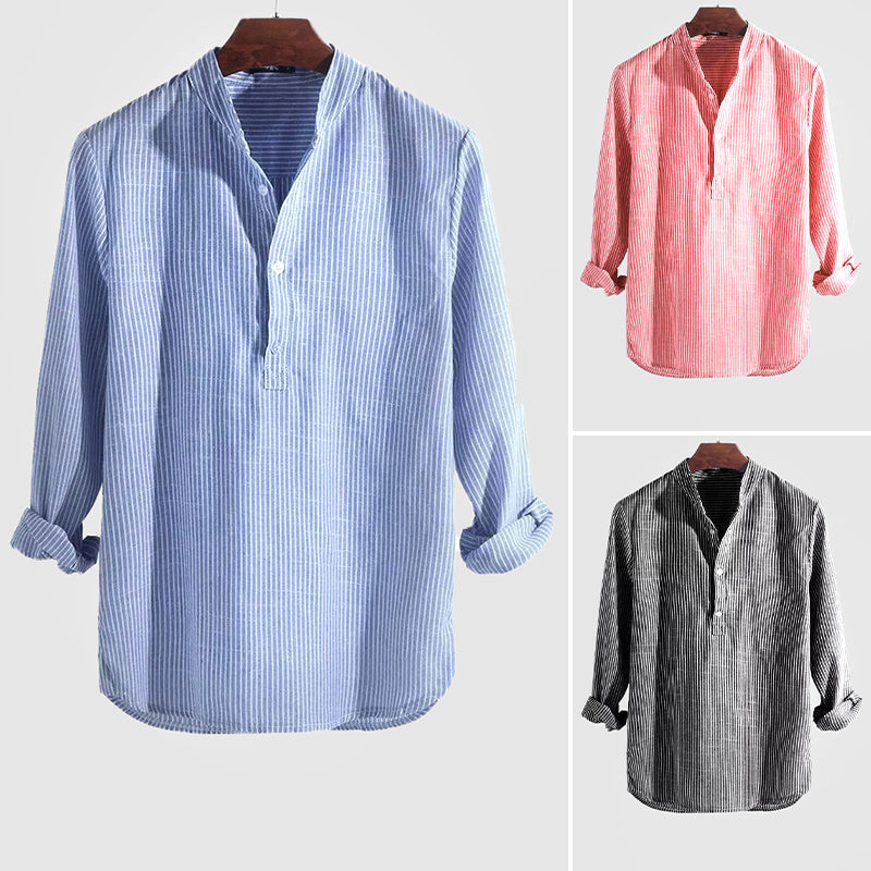 Striped Henley Collar Long Sleeve Shirt for Men