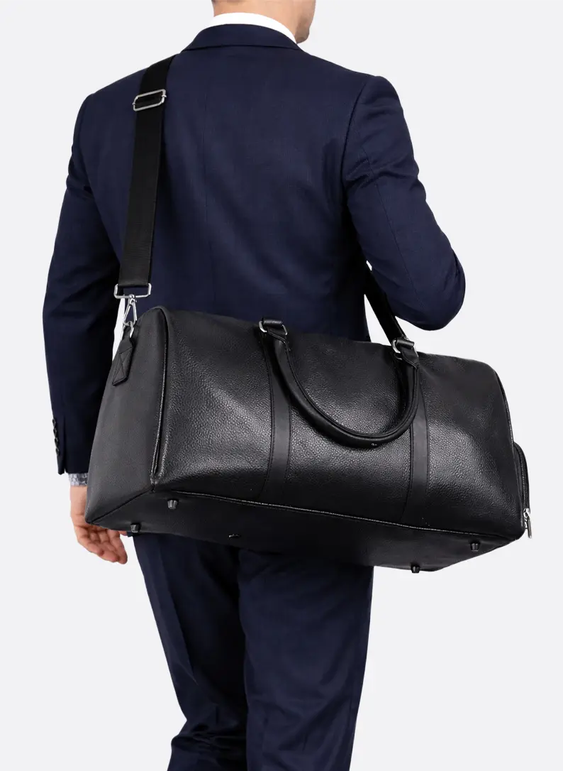 Cylindrical Leather Duffel Bag for Men