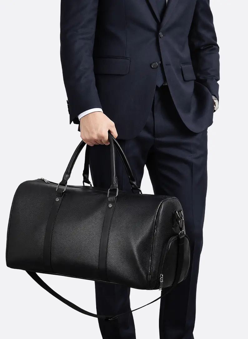 Cylindrical Leather Duffel Bag for Men
