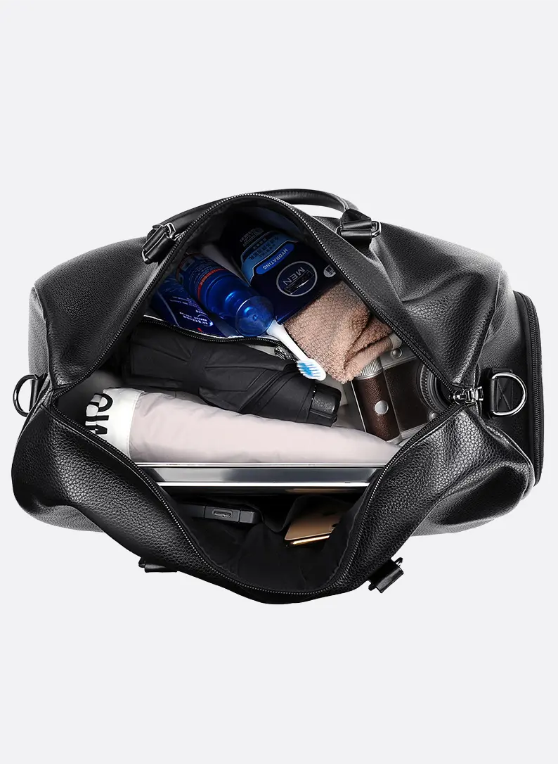 Cylindrical Leather Duffel Bag for Men