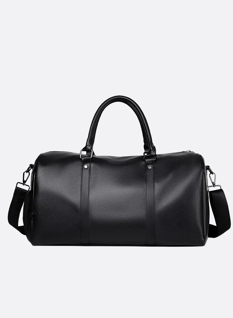 Cylindrical Leather Duffel Bag for Men