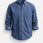 Denim Button-Down Shirt with Chest Pocket for Men