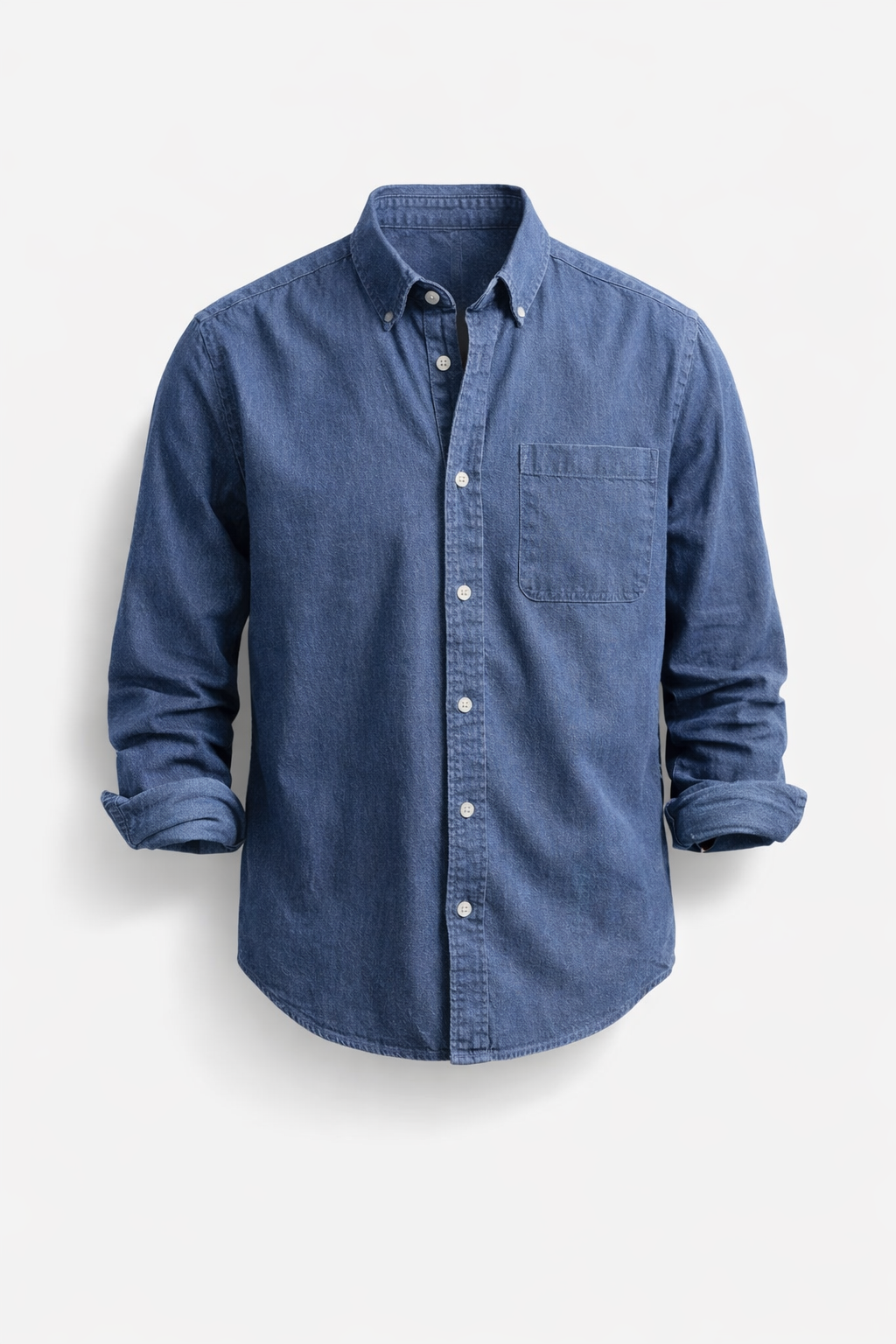 Denim Button-Down Shirt with Chest Pocket for Men
