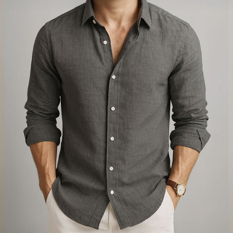 Linen Long Sleeve Collared Shirt for Men