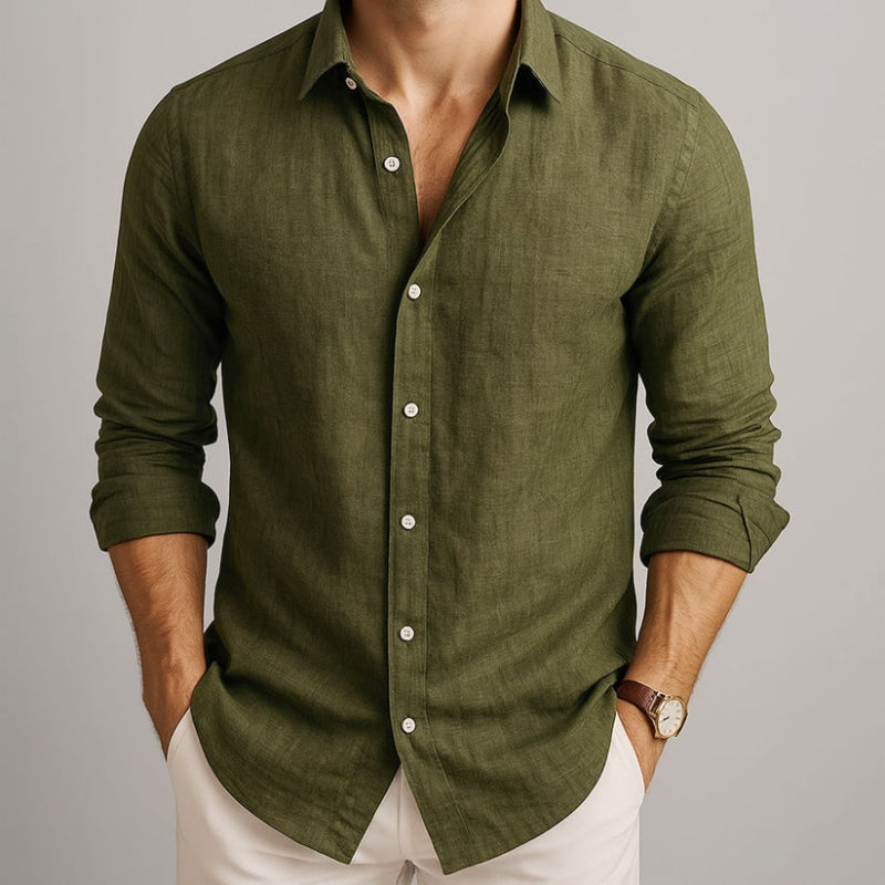 Linen Long Sleeve Collared Shirt for Men