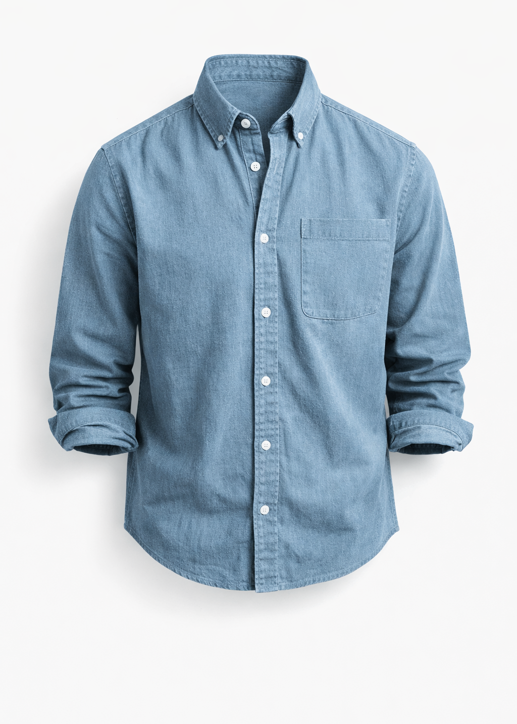 Denim Button-Down Shirt with Chest Pocket for Men
