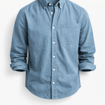 Denim Button-Down Shirt with Chest Pocket for Men