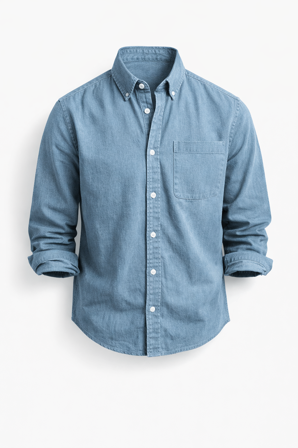 Denim Button-Down Shirt with Chest Pocket for Men