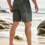Ribbed Knit Elastic Waist Swim Shorts for Men