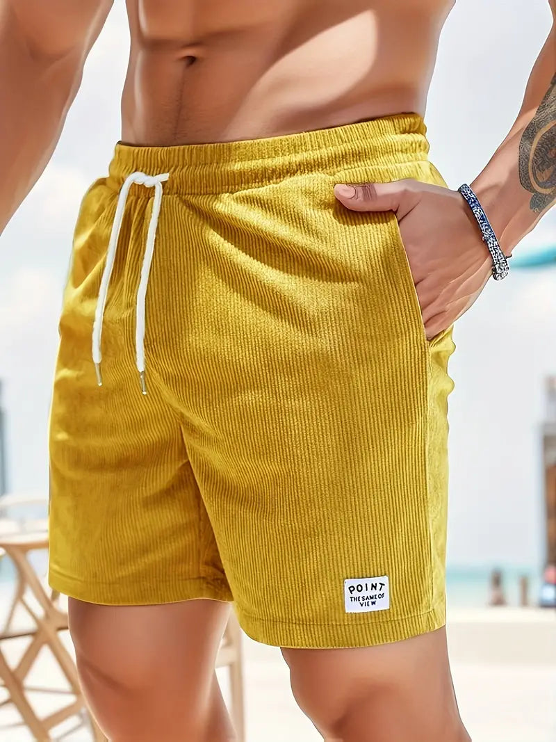 Ribbed Knit Elastic Waist Swim Shorts for Men