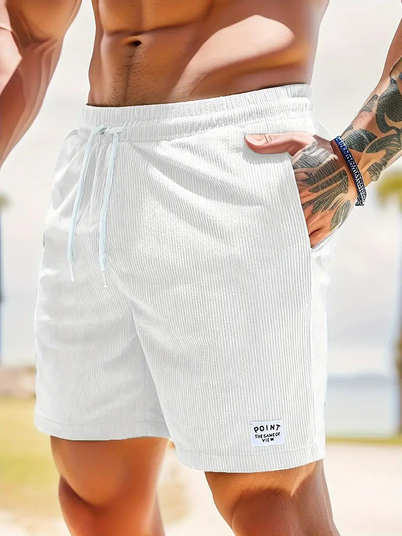 Ribbed Knit Elastic Waist Swim Shorts for Men