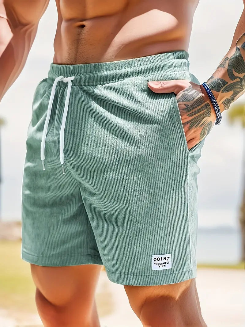 Ribbed Knit Elastic Waist Swim Shorts for Men
