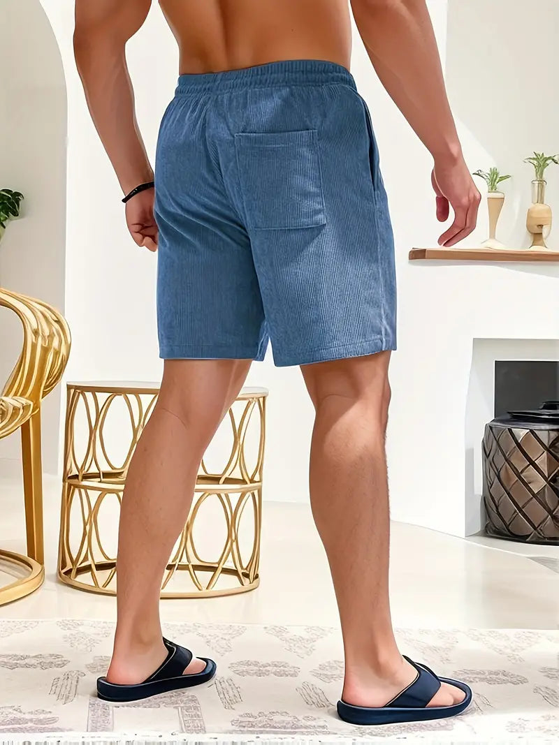 Ribbed Knit Elastic Waist Swim Shorts for Men