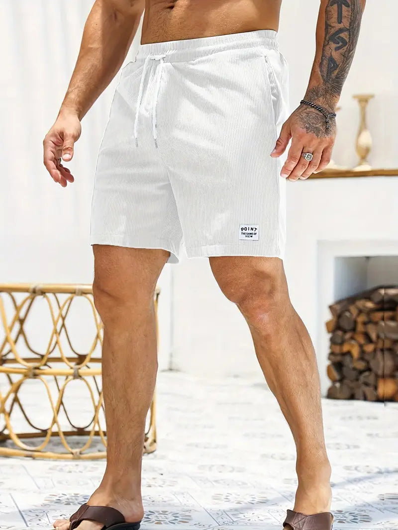 Ribbed Knit Elastic Waist Swim Shorts for Men