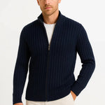 Ribbed Knit Zip-Up Cardigan for Men