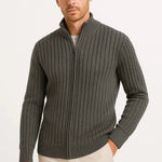 Ribbed Knit Zip-Up Cardigan for Men