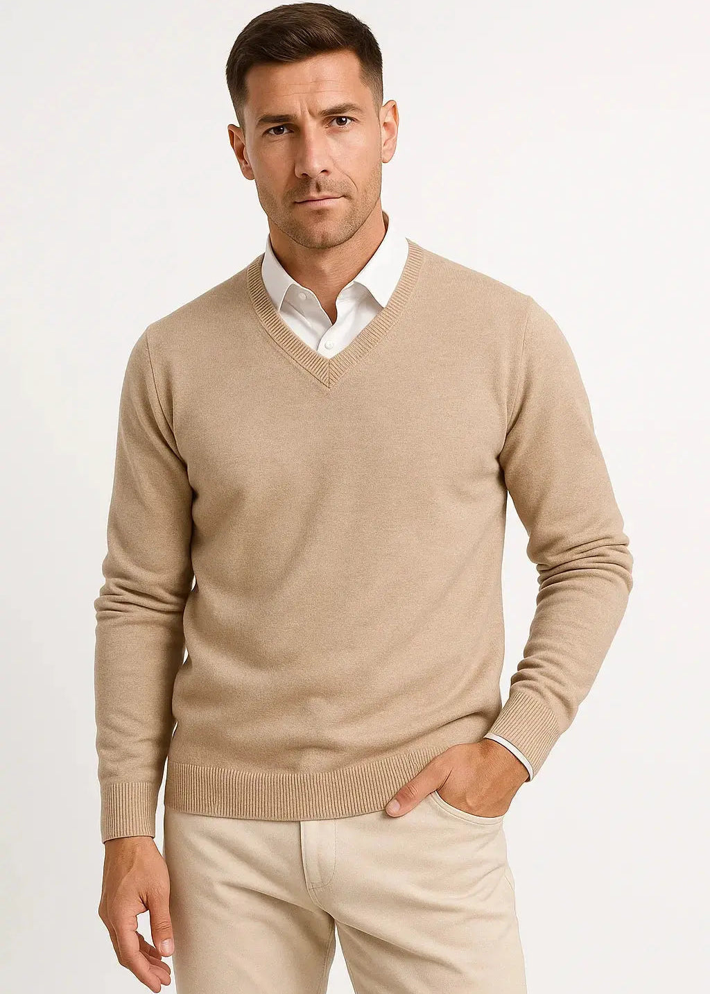 V-Neck Slim Fit Cashmere Jumper for Men