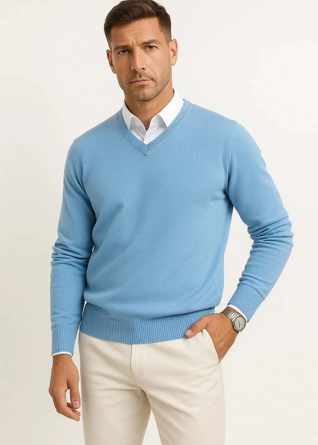 V-Neck Slim Fit Cashmere Jumper for Men