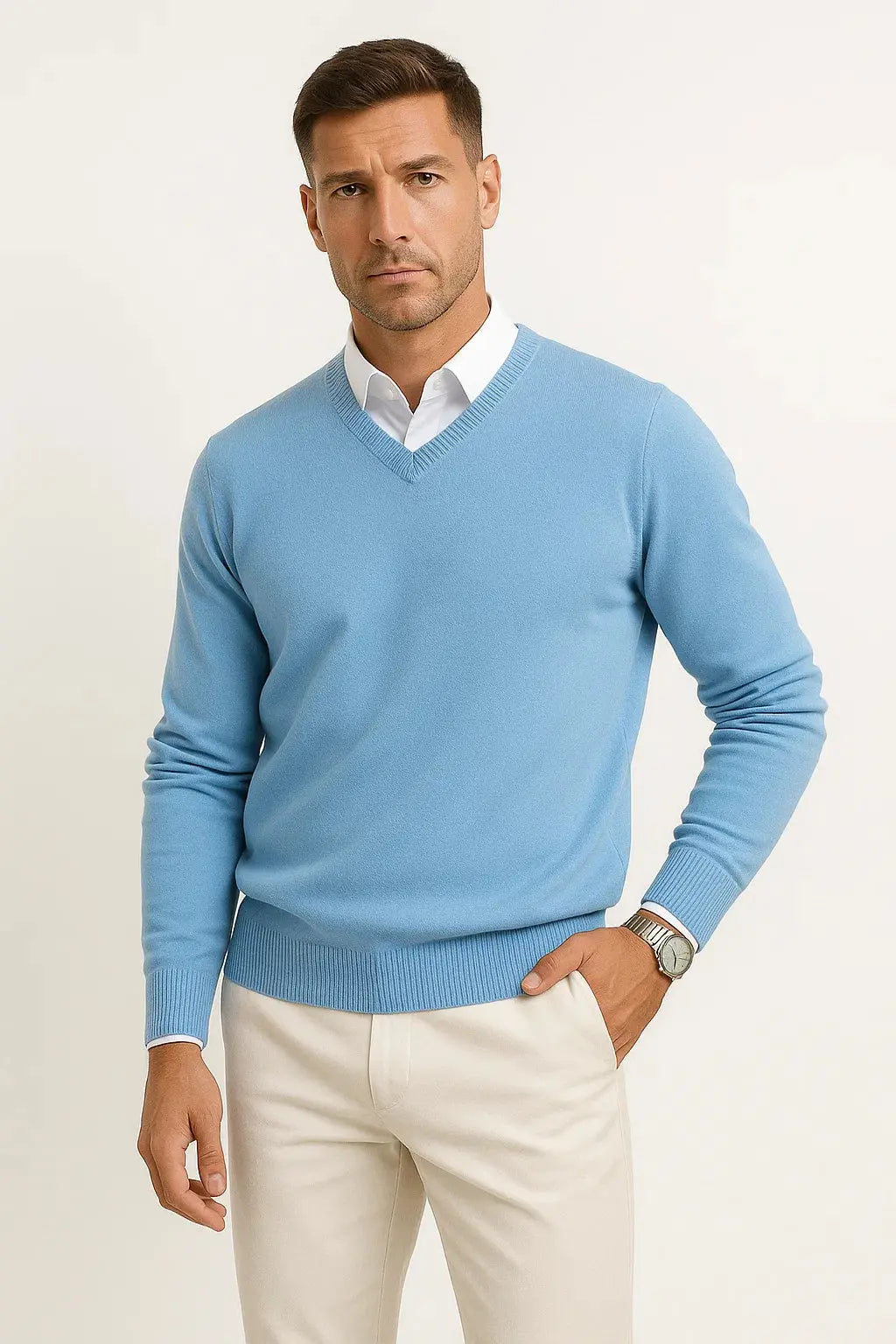 V-Neck Slim Fit Cashmere Jumper for Men