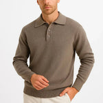 Ribbed Knit Polo Sweater with Structured Collar for Men