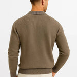 Ribbed Knit Polo Sweater with Structured Collar for Men