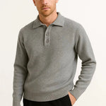 Ribbed Knit Polo Sweater with Structured Collar for Men