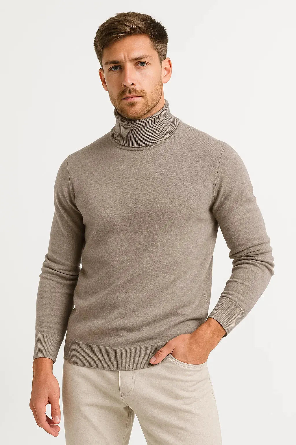 Roll Neck Virgin Wool Jumper for Men