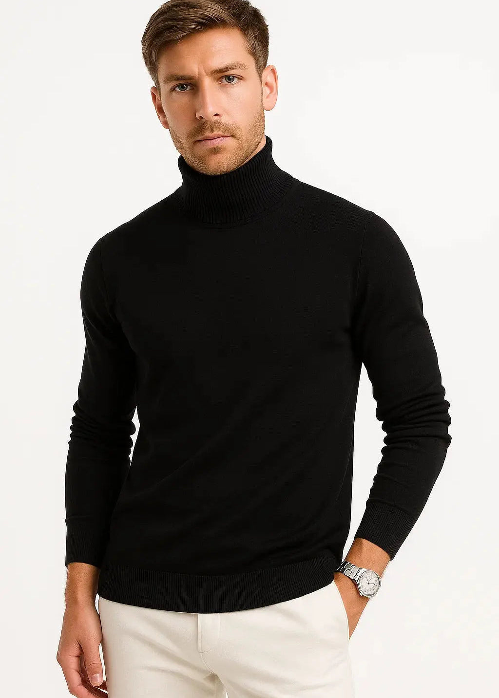 Roll Neck Virgin Wool Jumper for Men