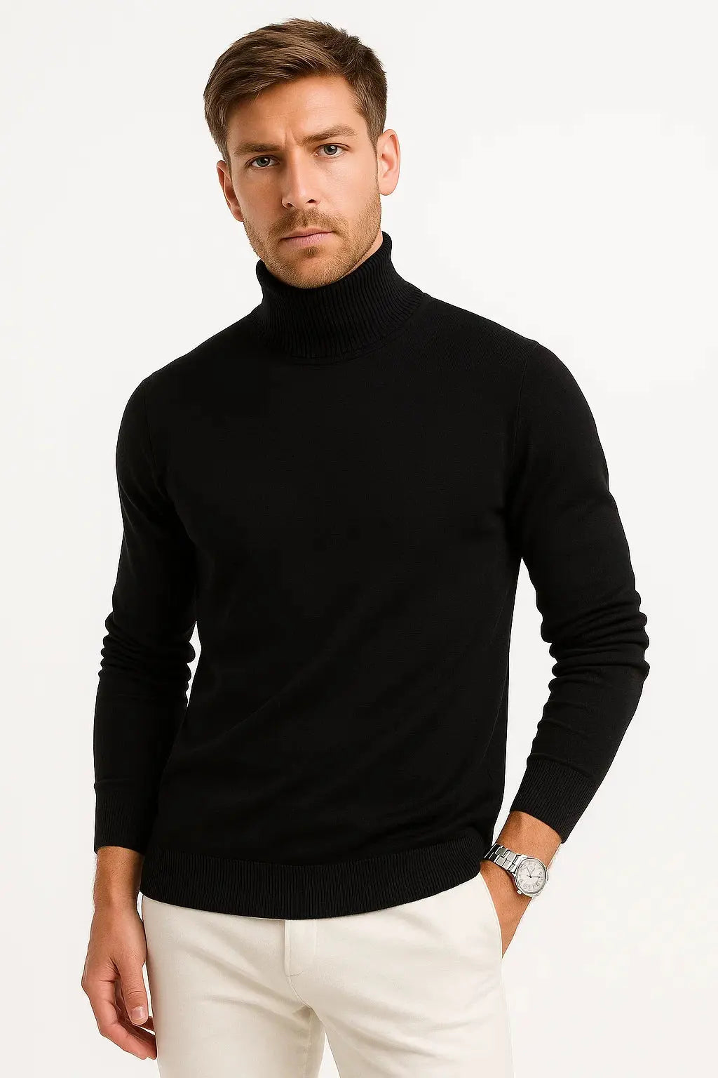 Roll Neck Virgin Wool Jumper for Men