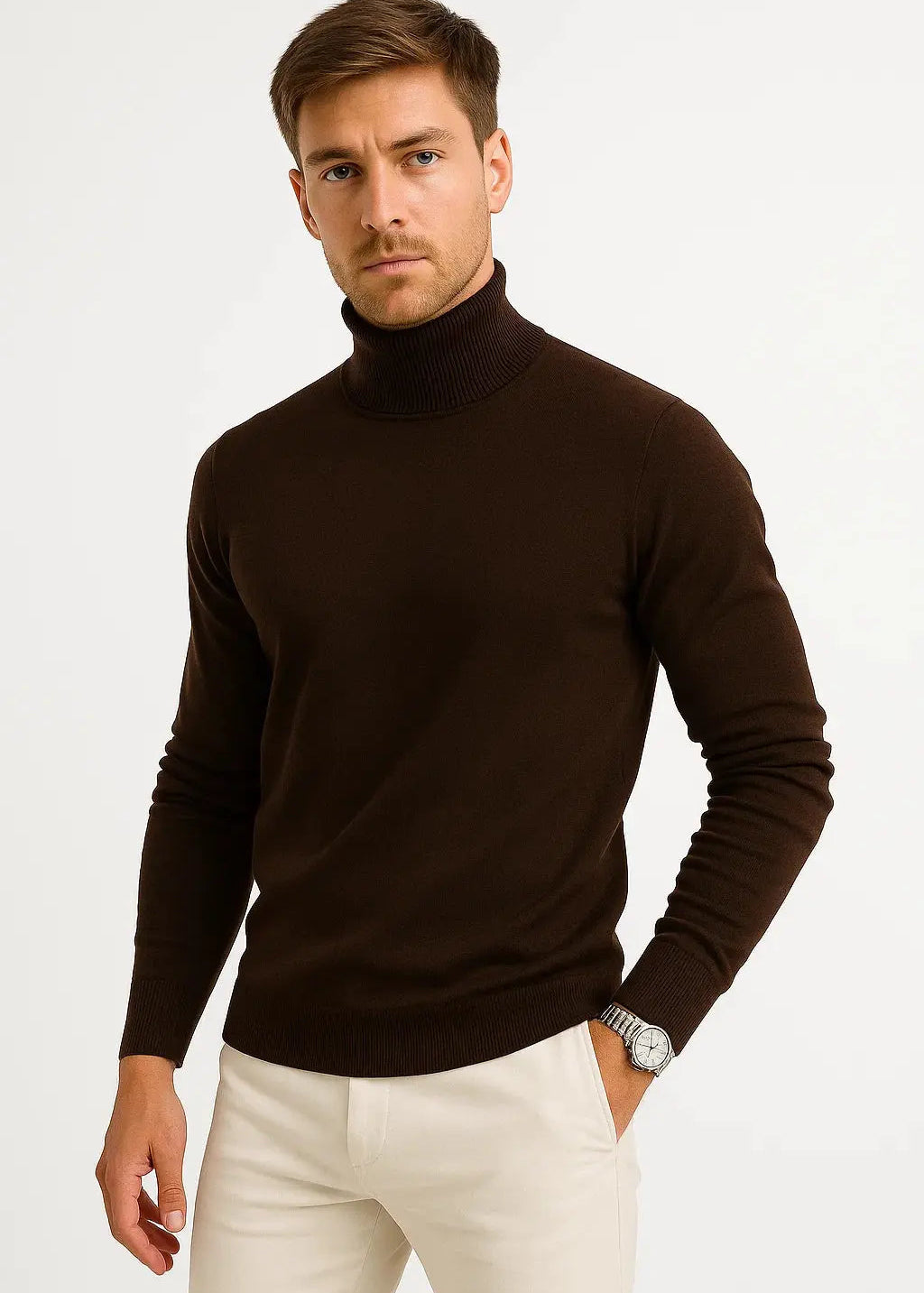 Roll Neck Virgin Wool Jumper for Men