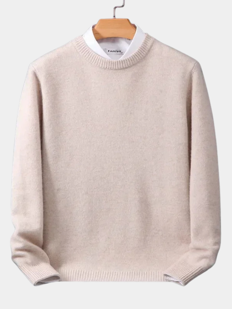 Crew Neck Ribbed Knit Sweater for Men