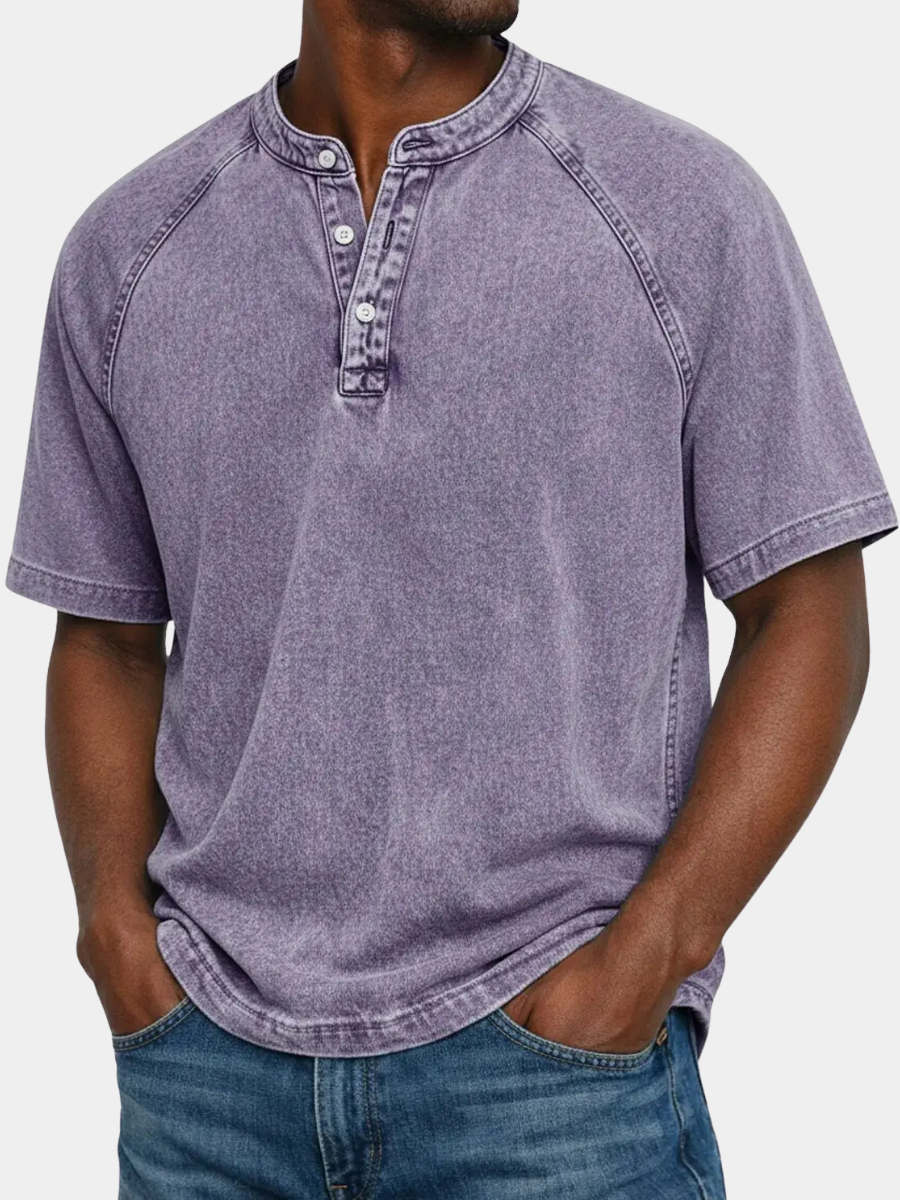 Henley Button-Down Short Sleeve Shirt for Men