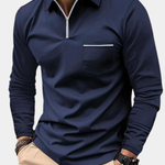 Long Sleeve Zip Polo Shirt with Chest Pocket for Men