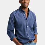 Denim Button-Down Shirt with Chest Pocket for Men