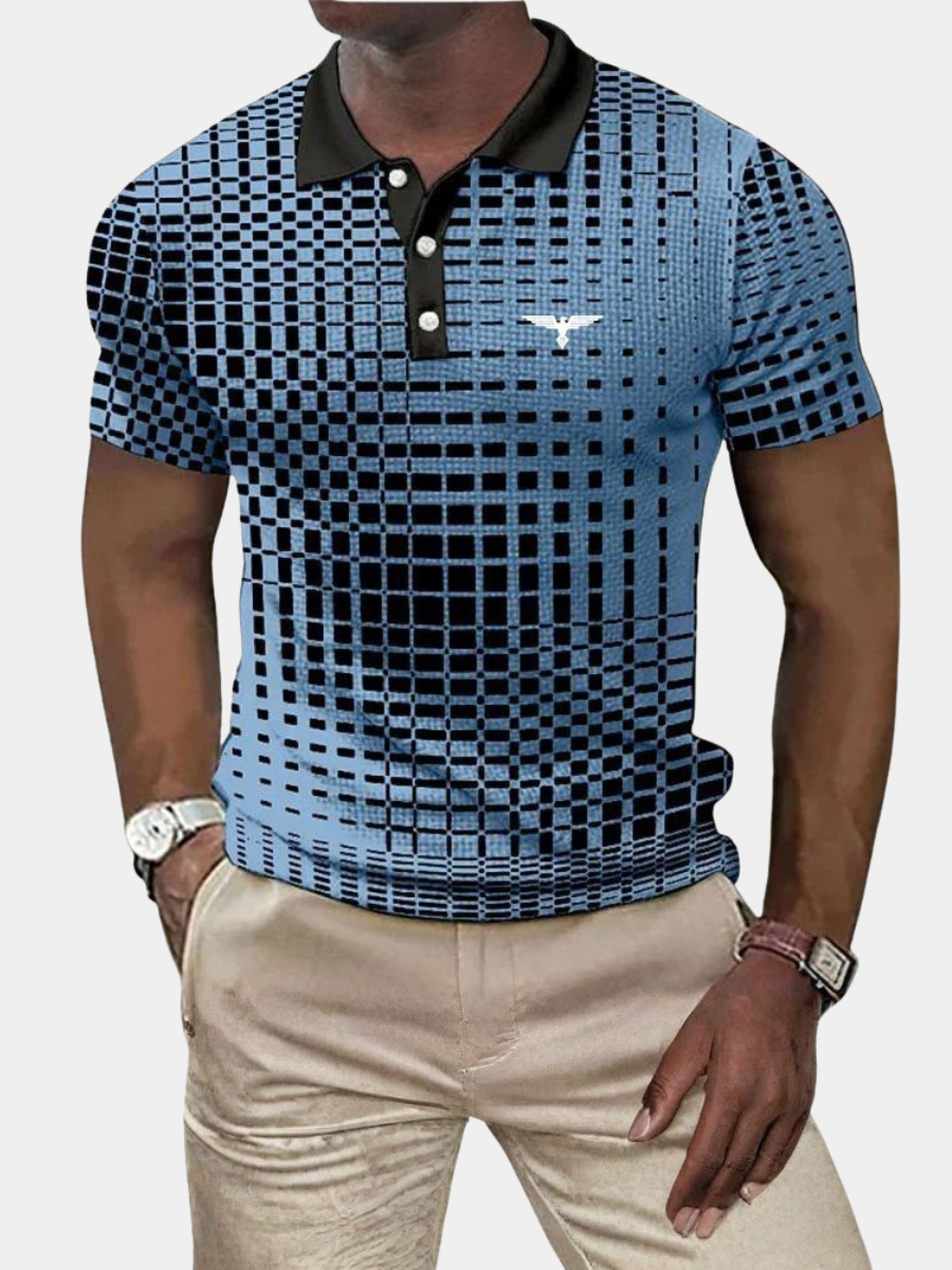 Checked Grid Pattern Polo Shirt for Men