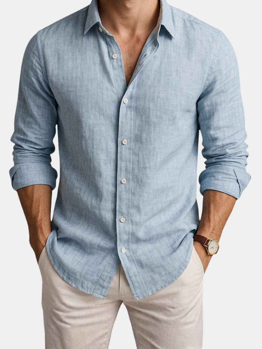Linen Blend Button-Down Shirt for Men