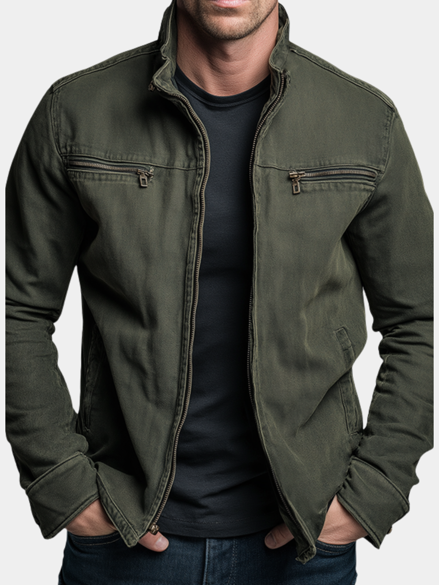 Zip-Up Stand Collar Cotton Jacket for Men