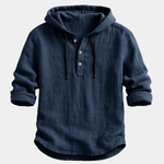 Linen Hooded Shirt with Button-Down Placket for Men
