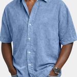 Short Sleeve Button-Down Denim Shirt for Men