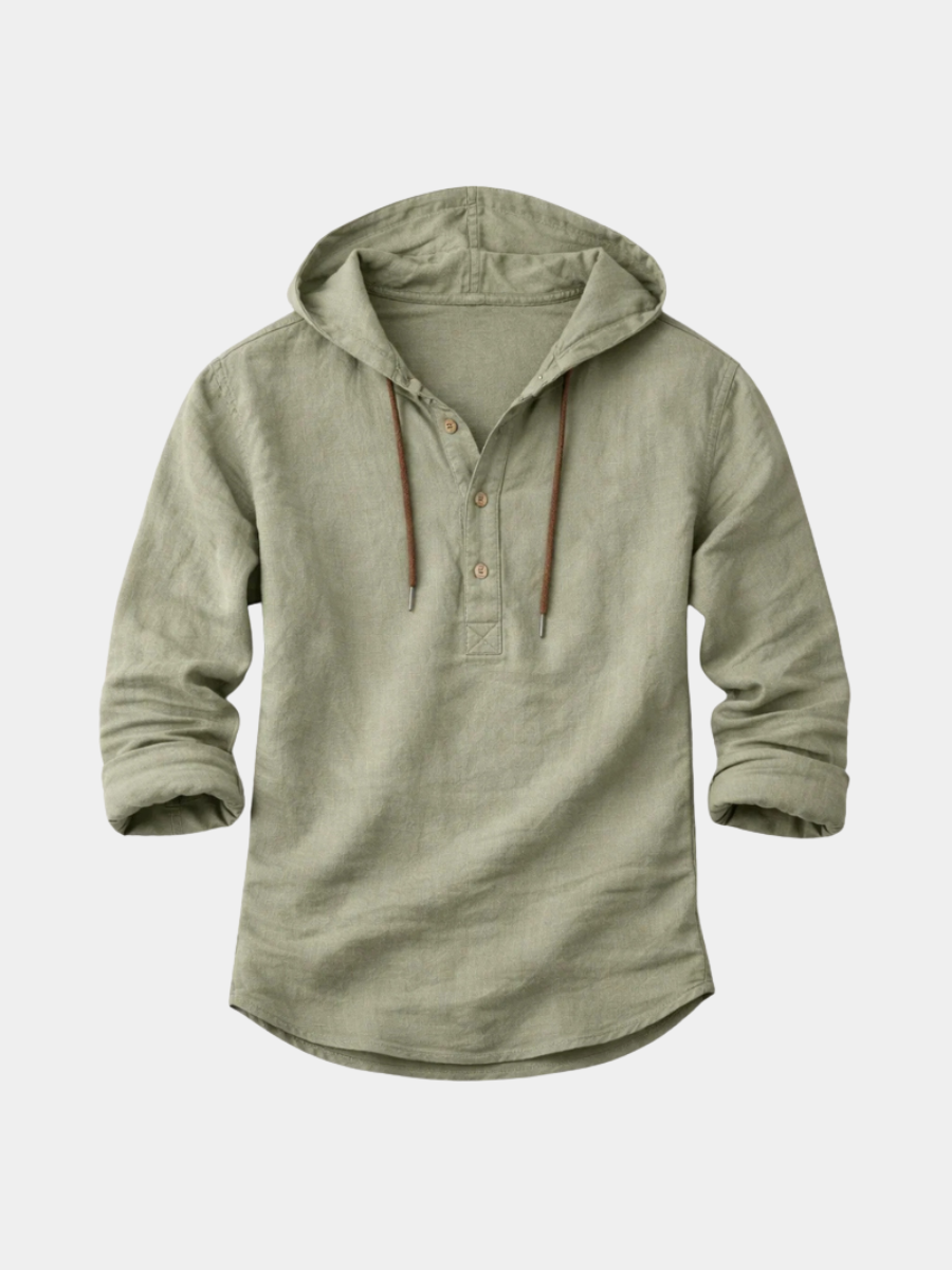 Linen Blend Hoodie Shirt for Men