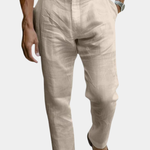 Pleated Straight Leg Linen Trousers for Men