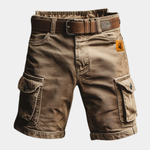 Belted Cargo Shorts with Flap Pockets for Men