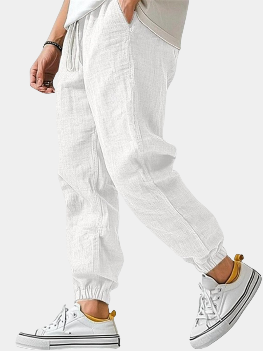Cotton Linen Joggers with Drawstring for Men