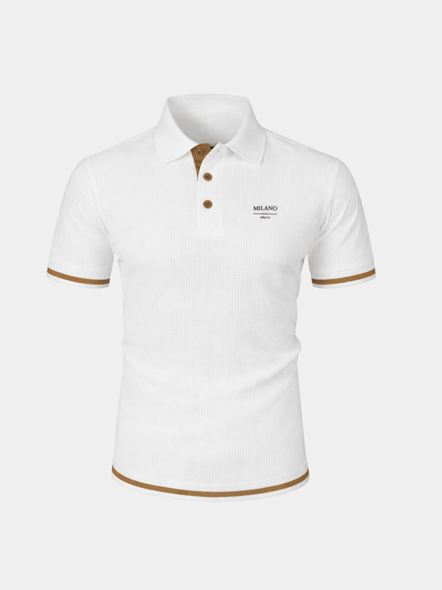 Ribbed Knit Polo Shirt with Contrast Trim for Men
