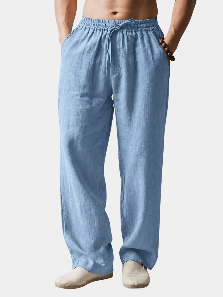 Linen Blend Straight Leg Trousers for Men