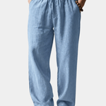 Linen Blend Straight Leg Trousers for Men